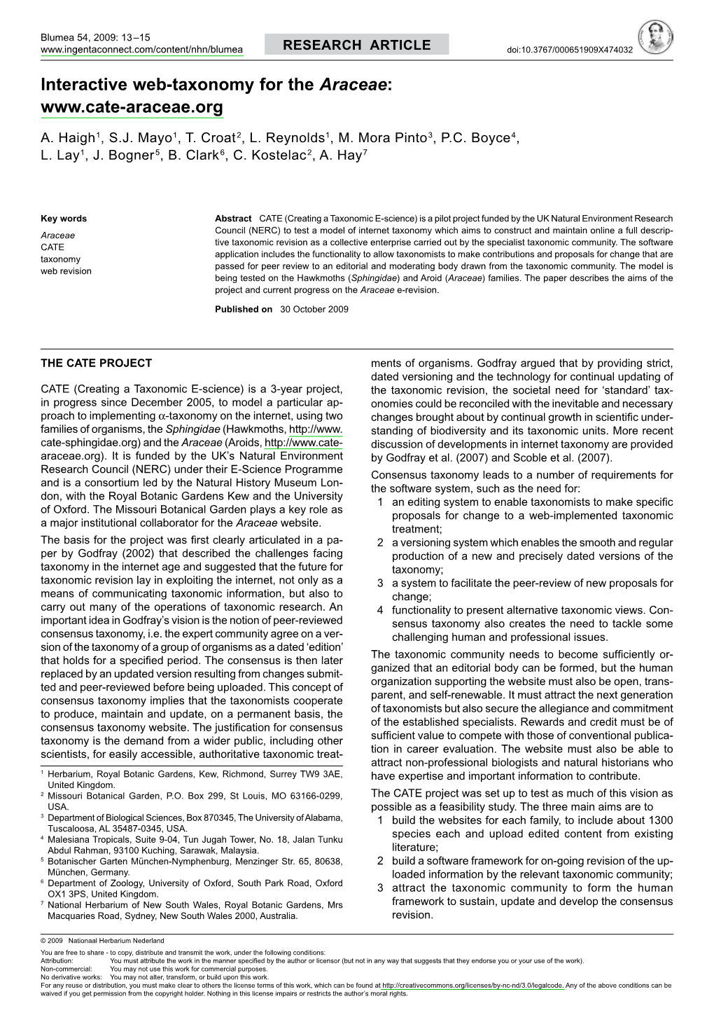 Interactive Web-Taxonomy for the <I>Araceae</I>