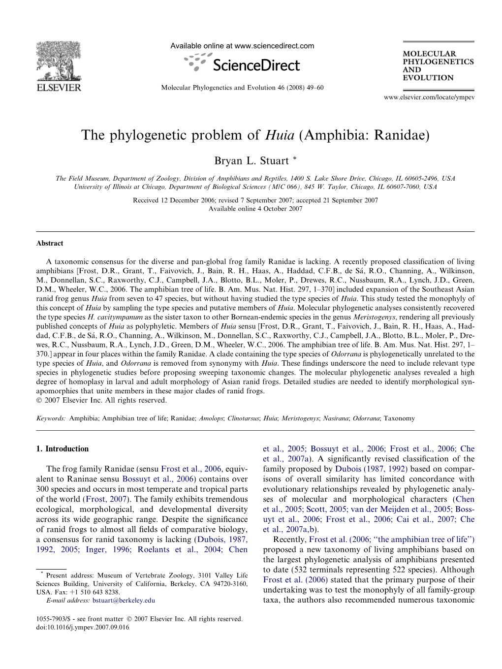 The Phylogenetic Problem of Huia (Amphibia: Ranidae)