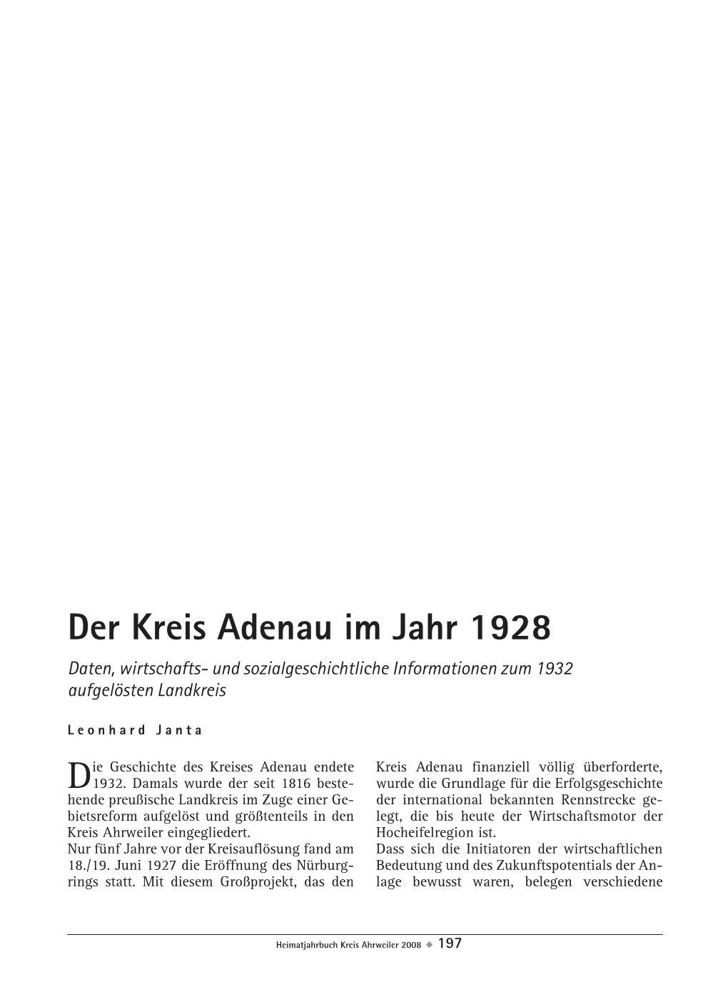 Der Kreis Adenau Im Jahr 1928. Daten, Wirtschafts
