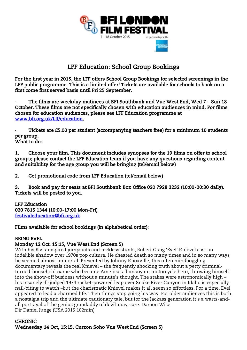 LFF Education: School Group Bookings