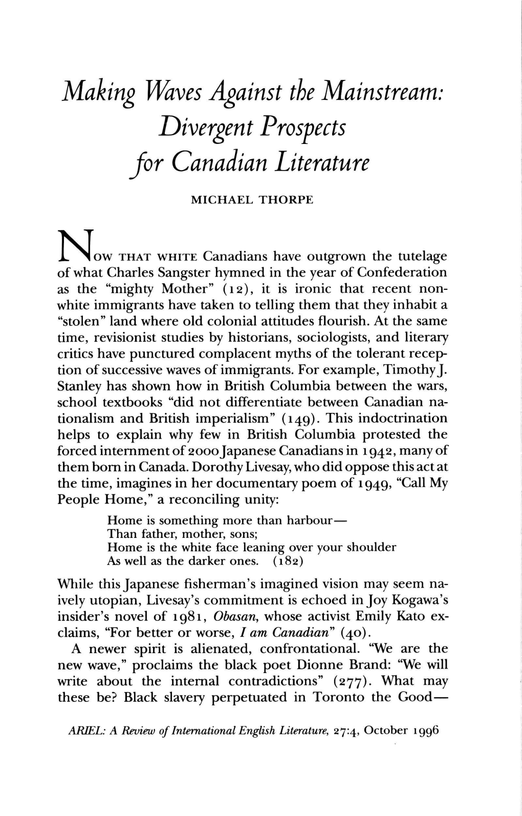 Divergent Prospects for Canadian Literature