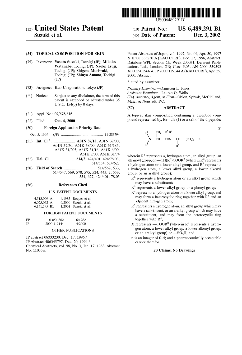 (12) United States Patent (10) Patent No.: US 6,489,291 B1 Suzuki Et Al