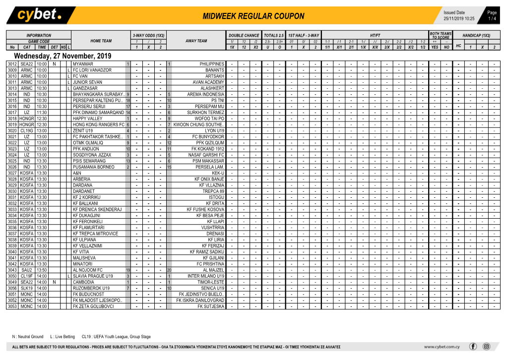 Midweek Regular Coupon 25/11/2019 10:25 1 / 4