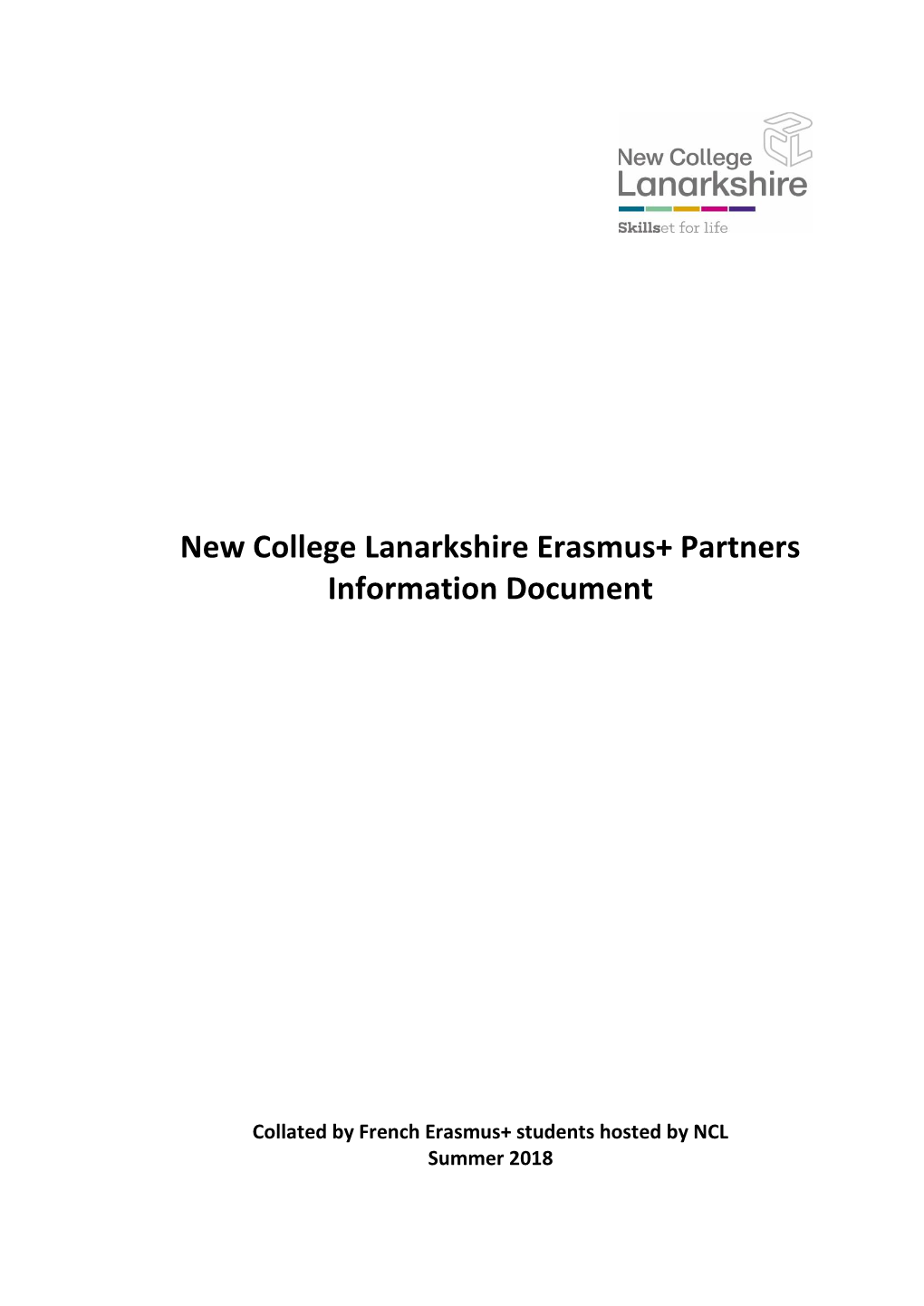 New College Lanarkshire Erasmus+ Partners Information Document