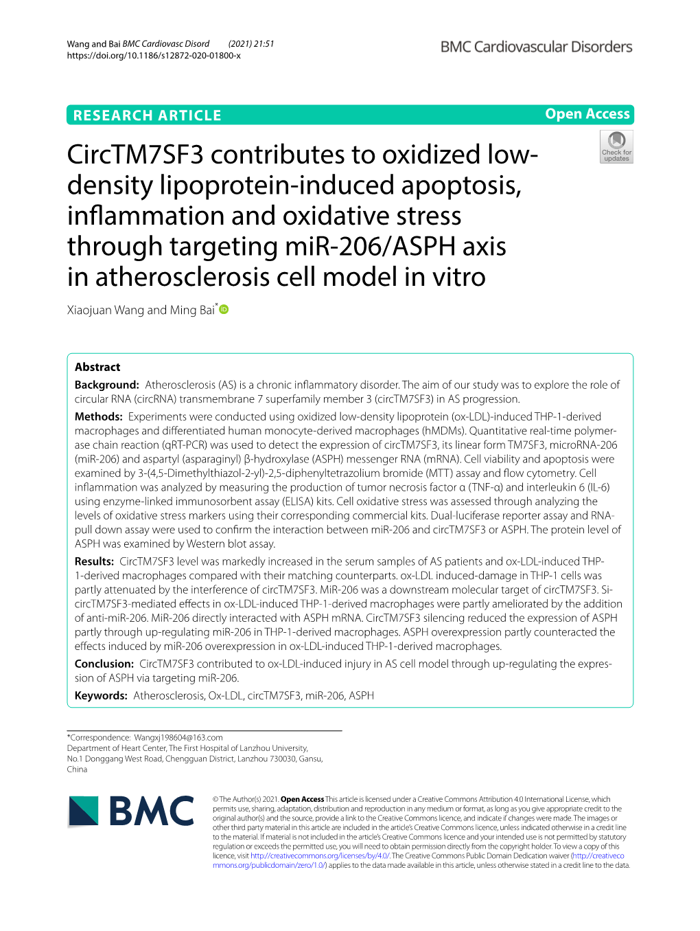 Circtm7sf3 Contributes to Oxidized Low-Density Lipoprotein-Induced