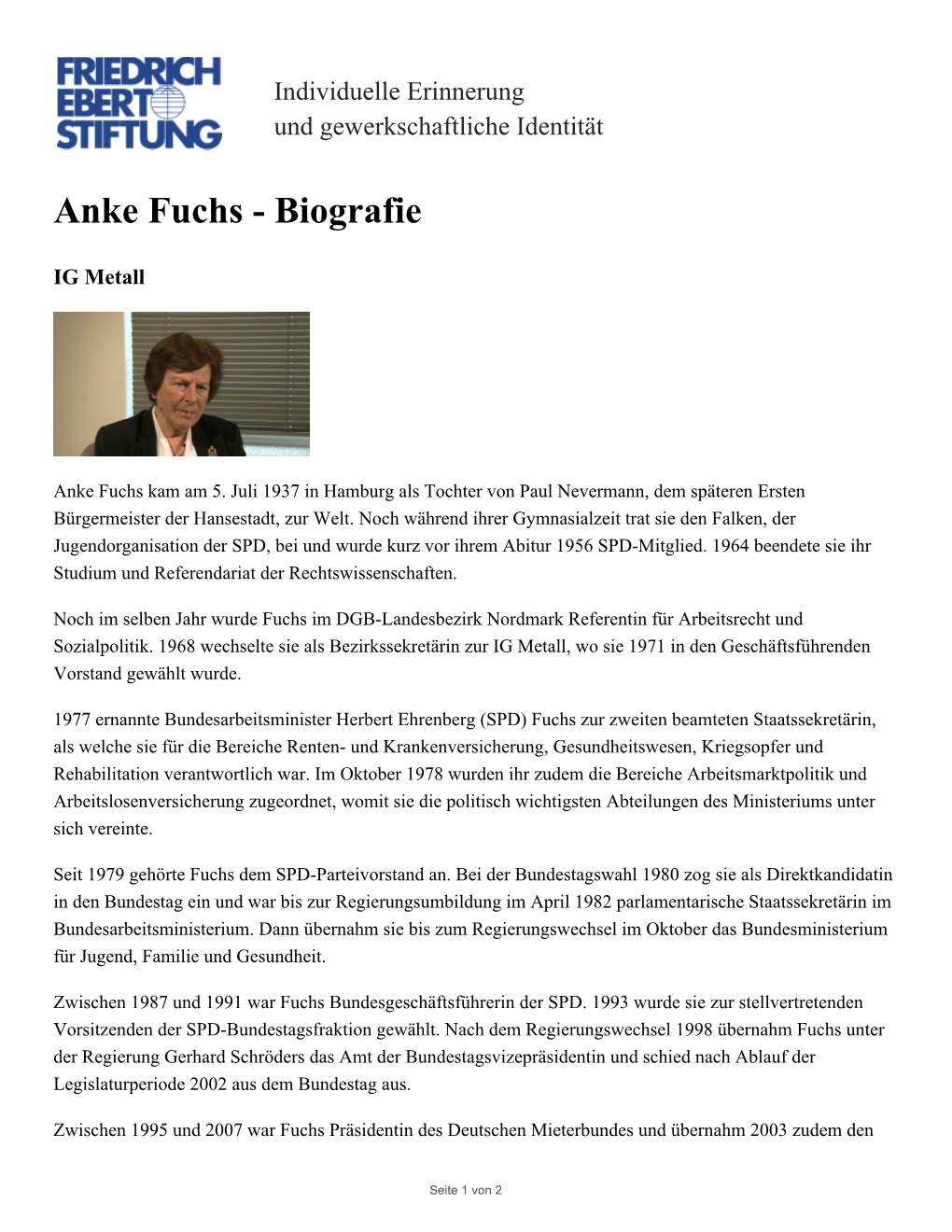 Anke Fuchs - Biografie