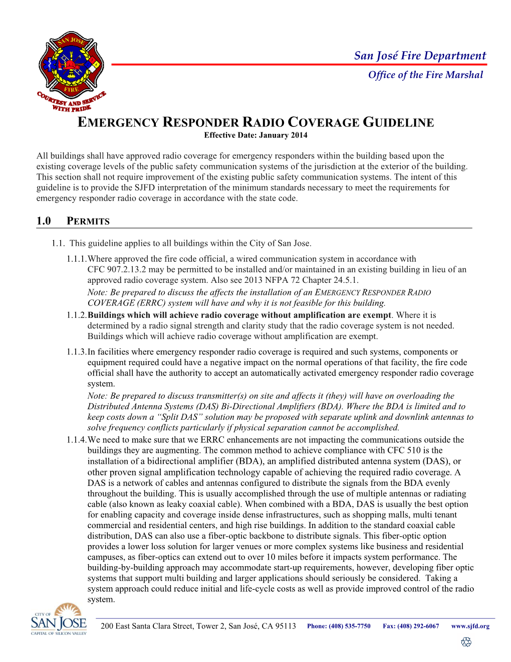 EMERGENCY RESPONDER RADIO COVERAGE GUIDELINE Effective Date: January 2014