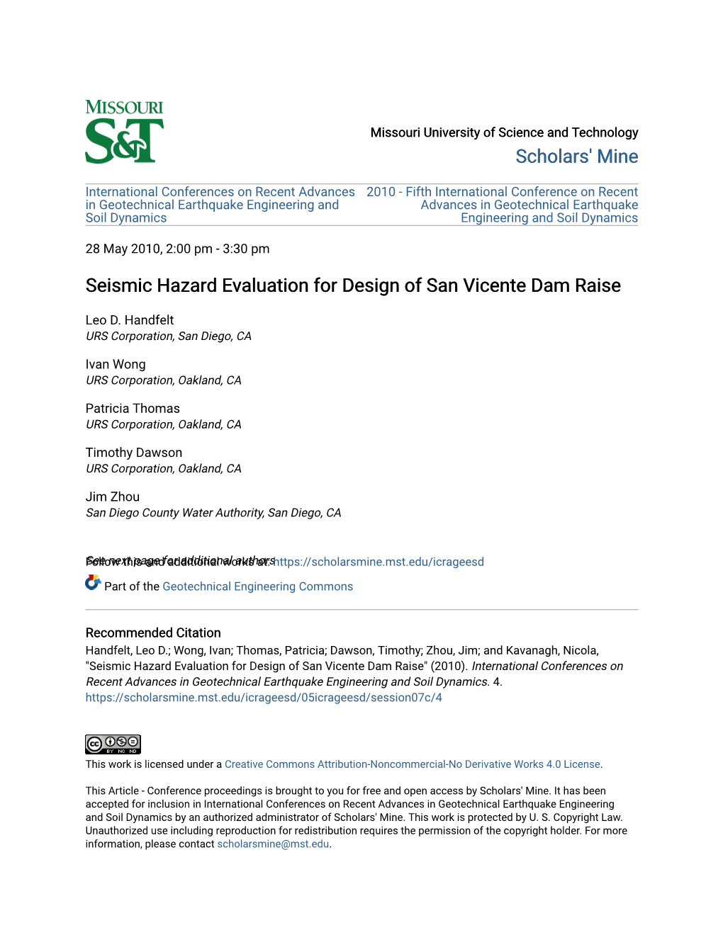 Seismic Hazard Evaluation for Design of San Vicente Dam Raise
