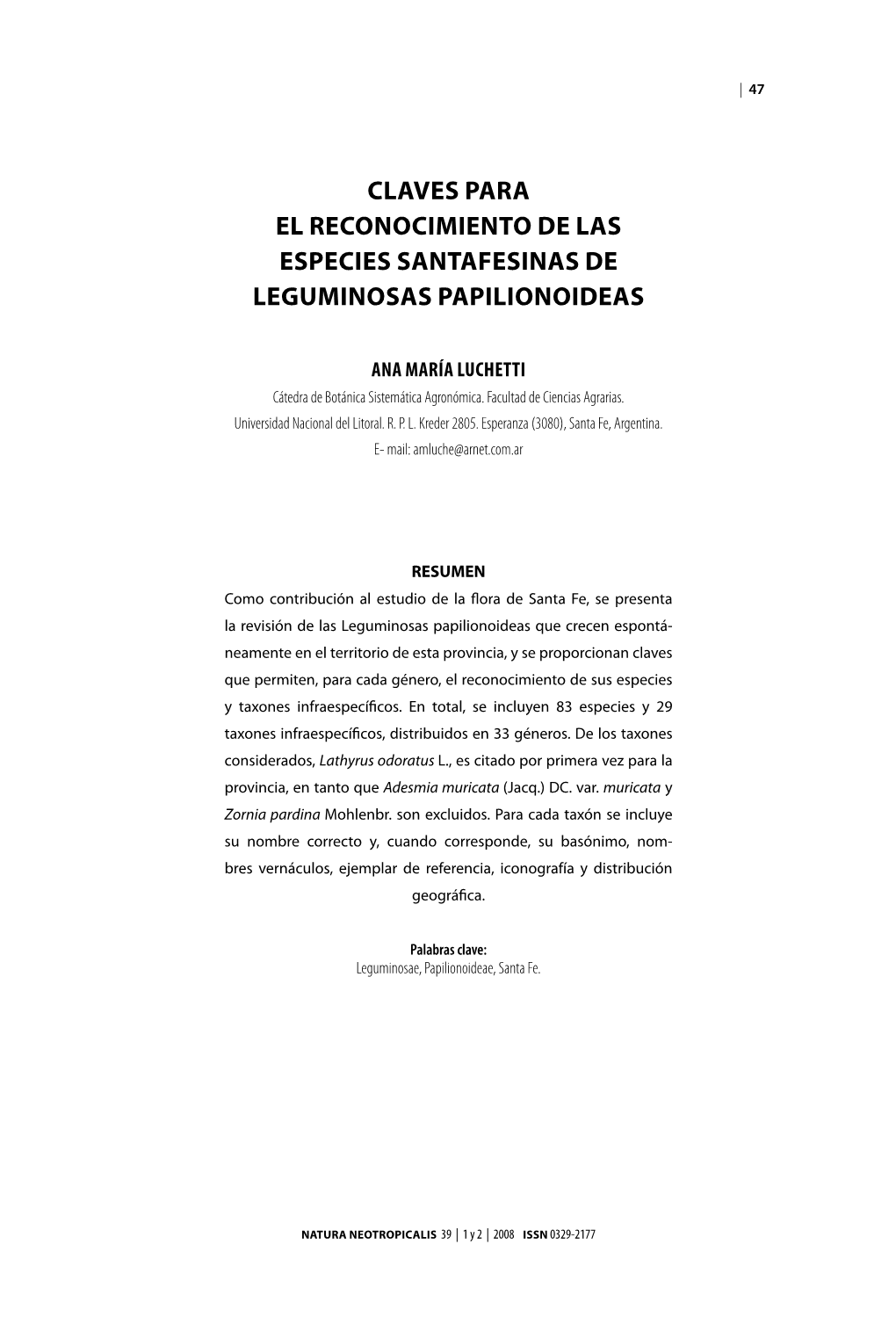 Claves Para El Reconocimiento De Las Especies Santafesinas De Leguminosas Papilionoideas