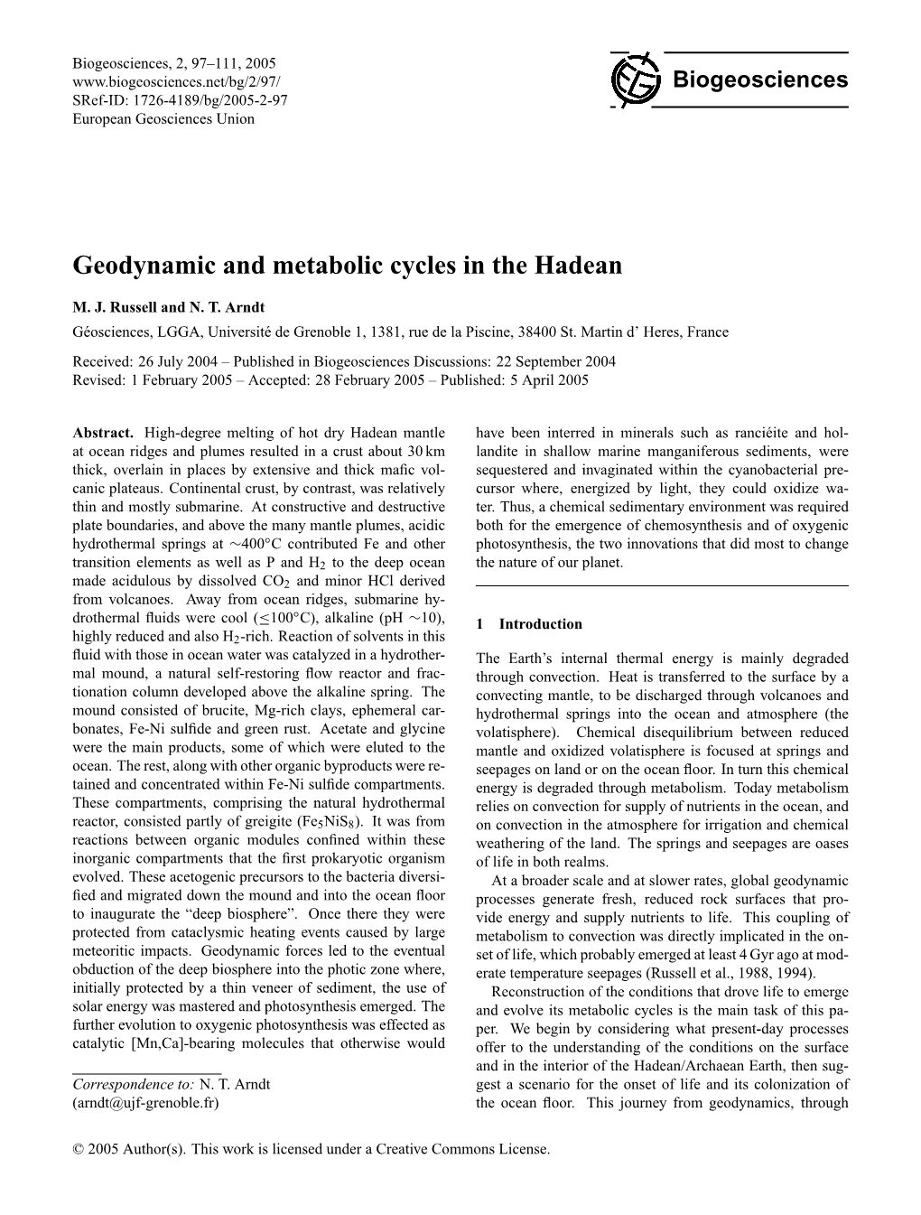 Geodynamic and Metabolic Cycles in the Hadean