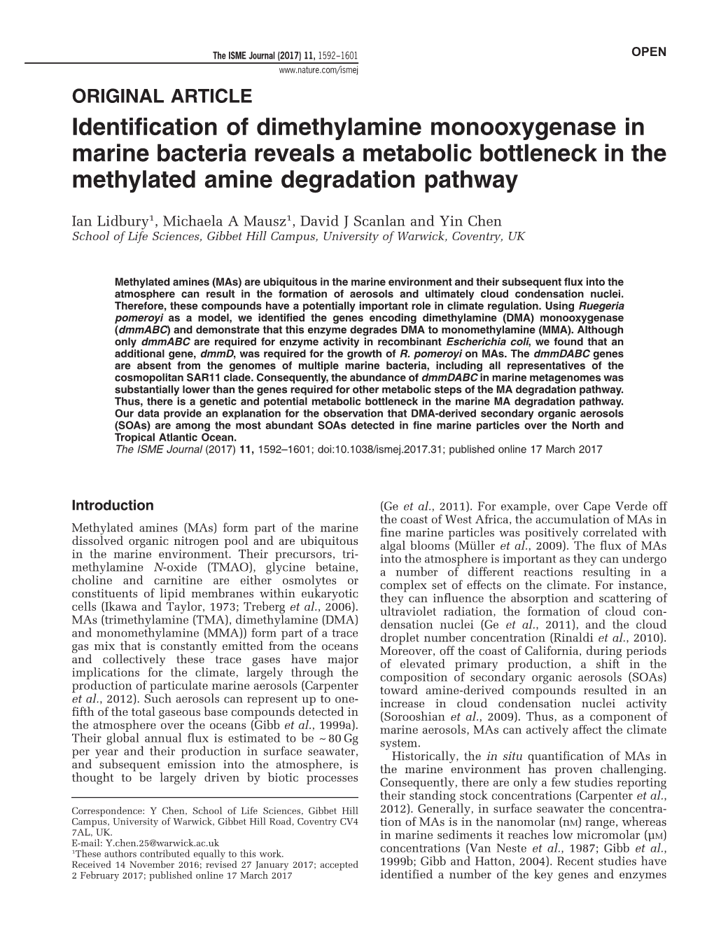 Identification of Dimethylamine Monooxygenase in Marine Bacteria Reveals a Metabolic Bottleneck in the Methylated Amine Degradation Pathway