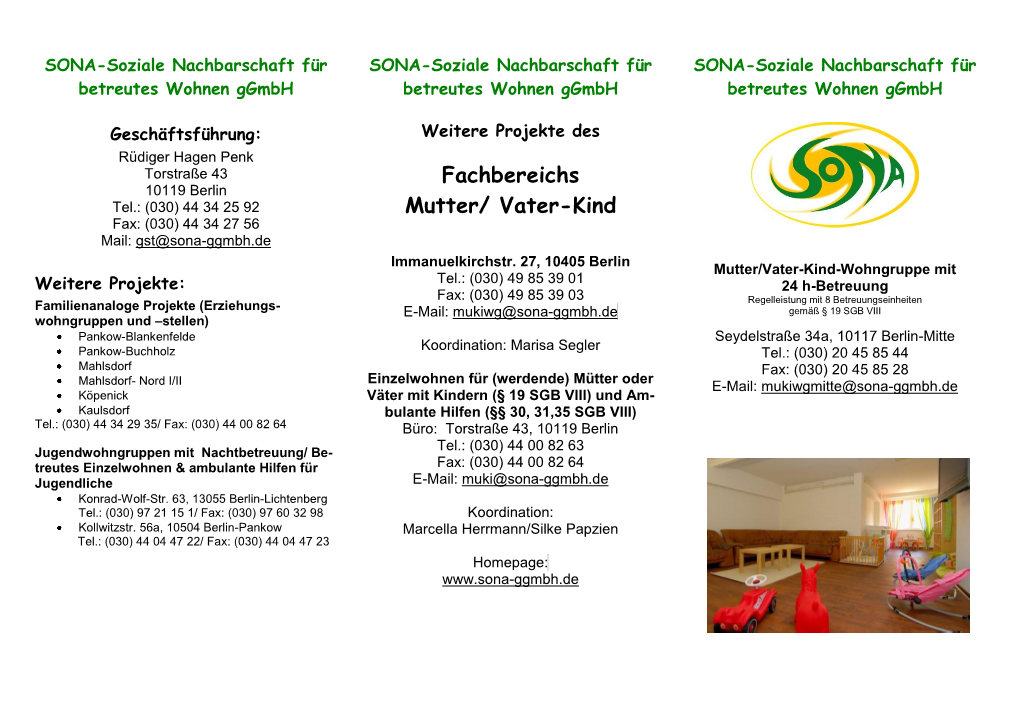 Flyer Mutter/ Vater-Kind – Wohngruppe Seydelstraße