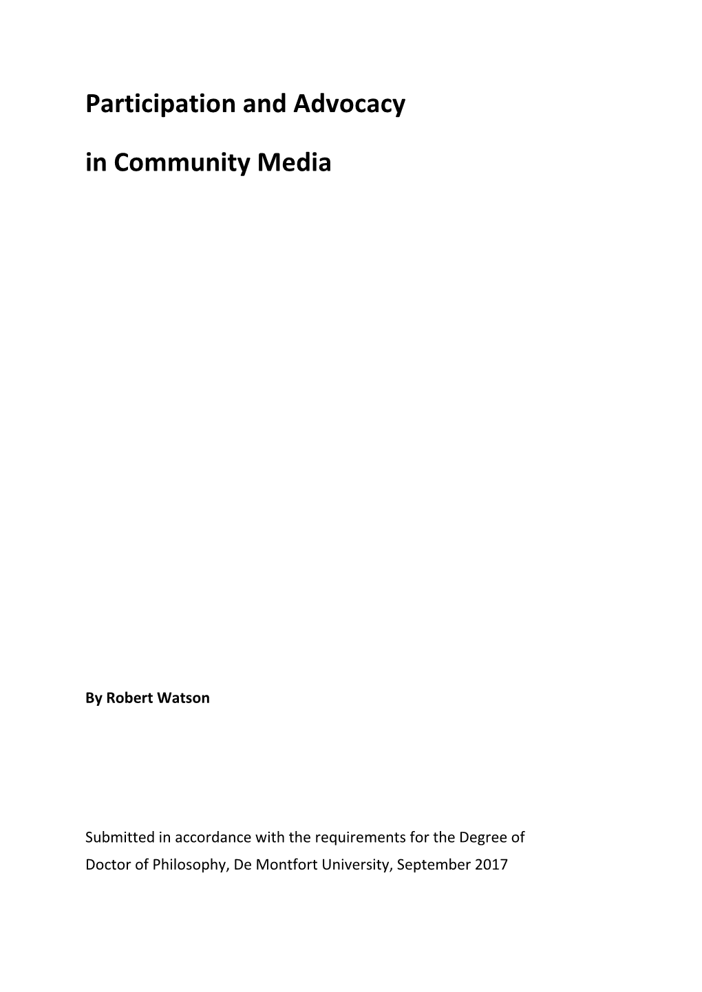 Participation and Advocacy in Community Media