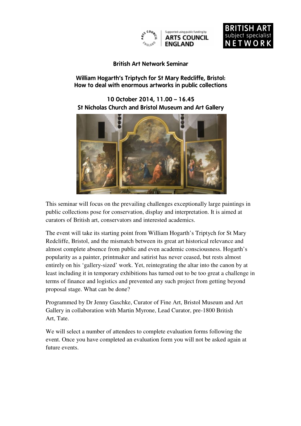 British Art Network Seminar William Hogarth's Triptych for St Mary Redcliffe, Bristol