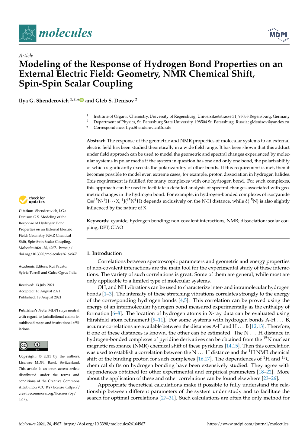 Geometry, NMR Chemical Shift, Spin-Spin Scalar Coupling