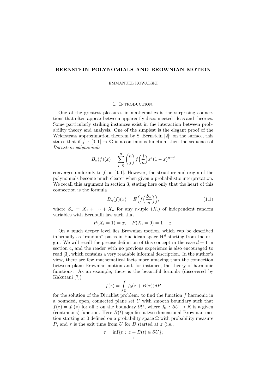 Bernstein Polynomials and Brownian Motion