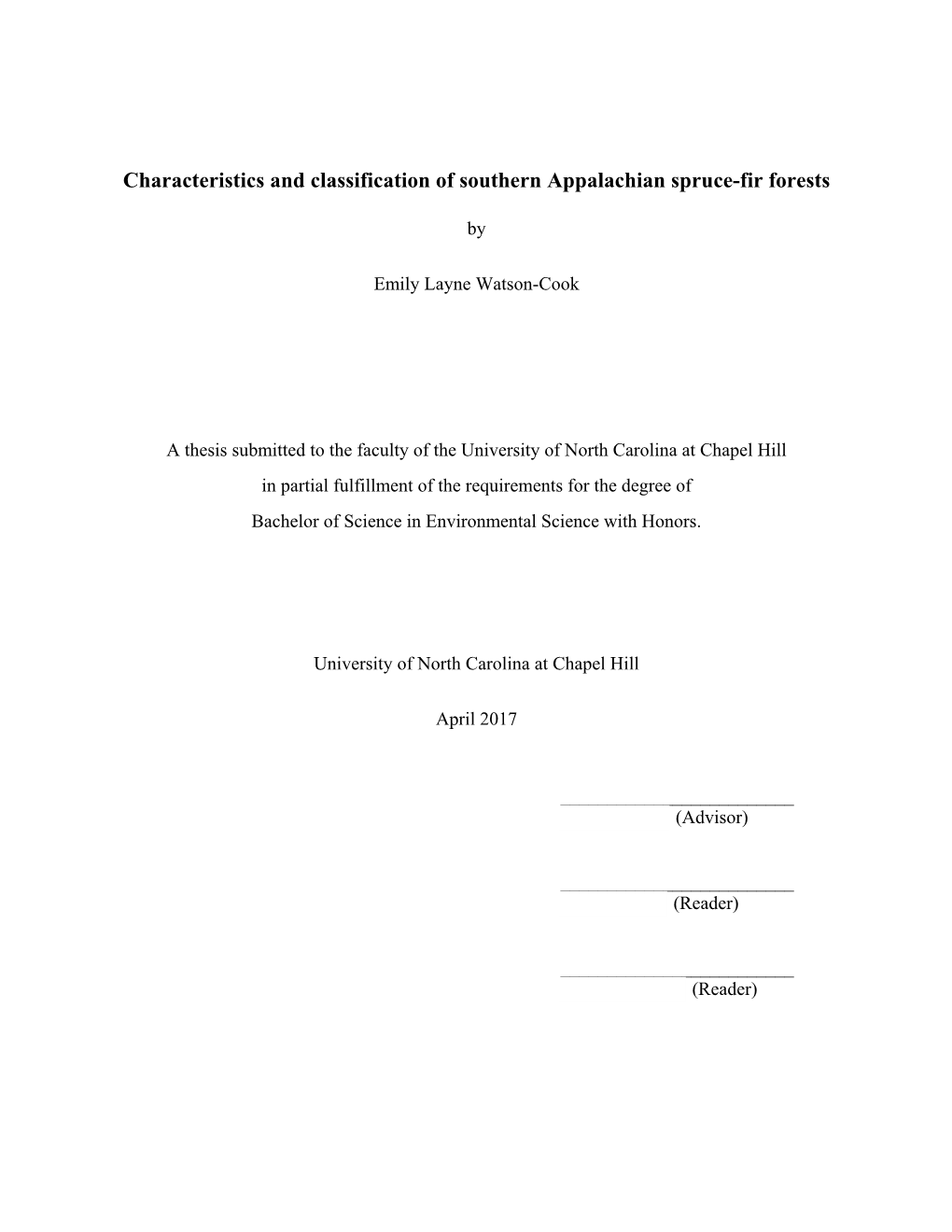 Characteristics and Classification of Southern Appalachian Spruce-Fir Forests