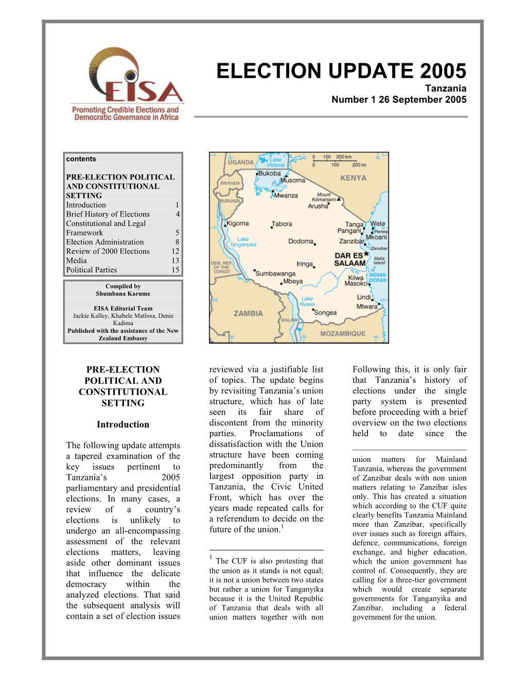 ELECTION UPDATE 2005 Tanzania Number 1 26 September 2005