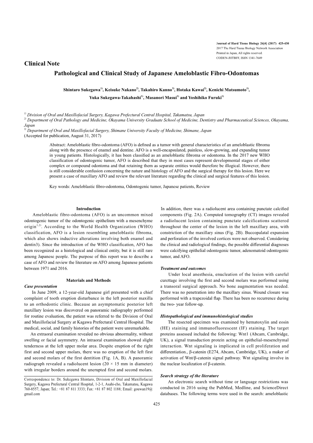 Clinical Note Pathological and Clinical Study of Japanese Ameloblastic Fibro-Odontomas