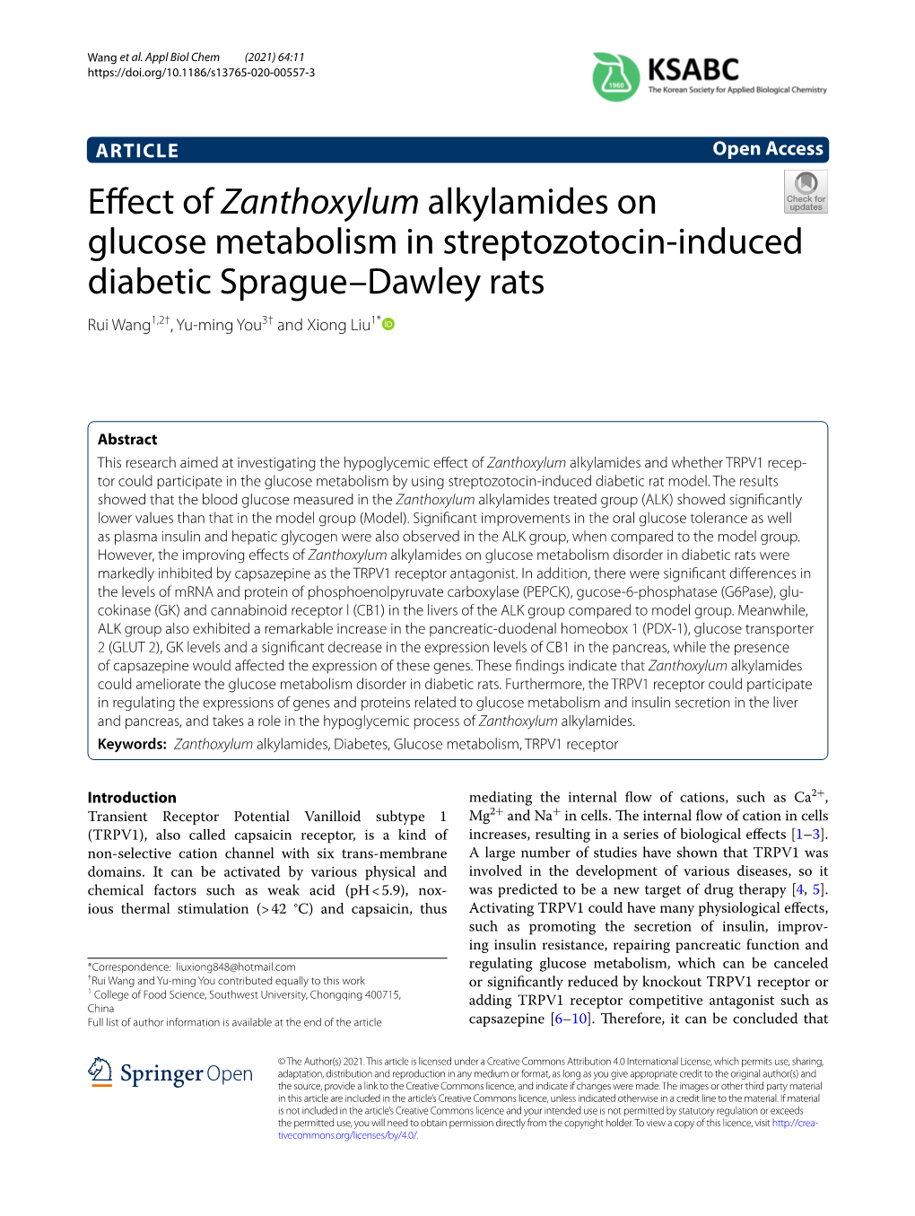 Effect of Zanthoxylum Alkylamides on Glucose Metabolism In