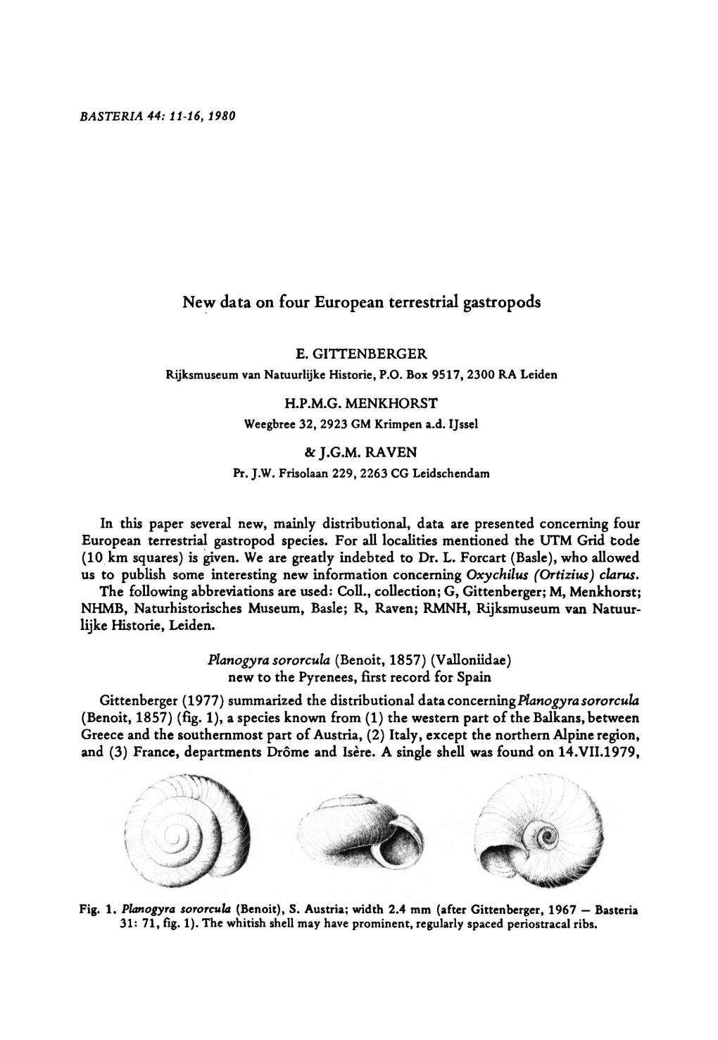 Data on Four European Terrestrial Gastropods & J.G.M. Raven