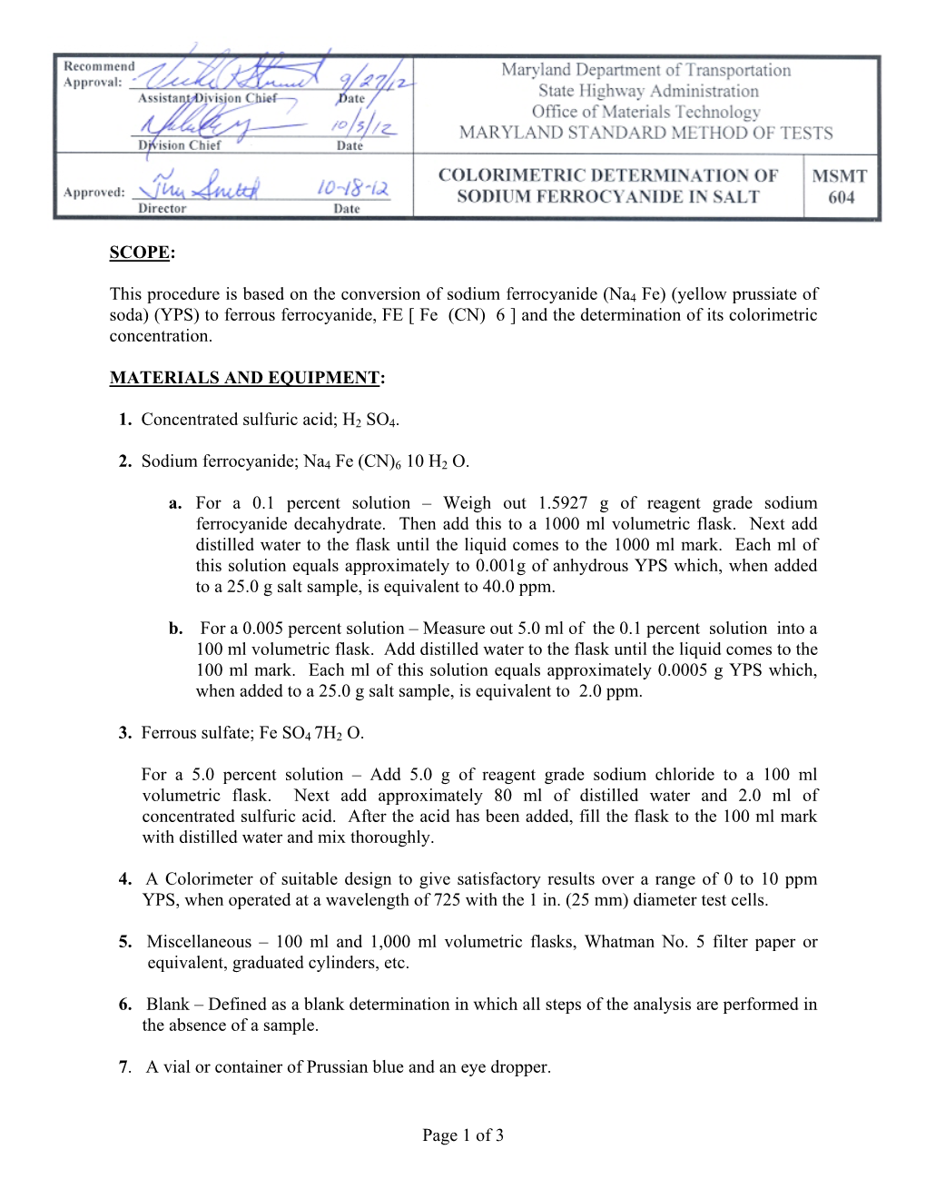 Colorimetric Determination of Sodium Ferrocyanide in Salt