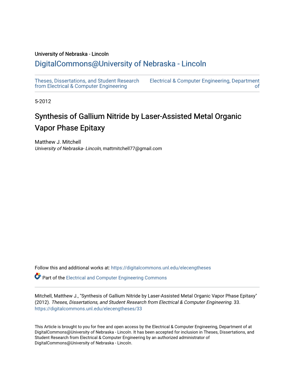 Synthesis of Gallium Nitride by Laser-Assisted Metal Organic Vapor Phase Epitaxy