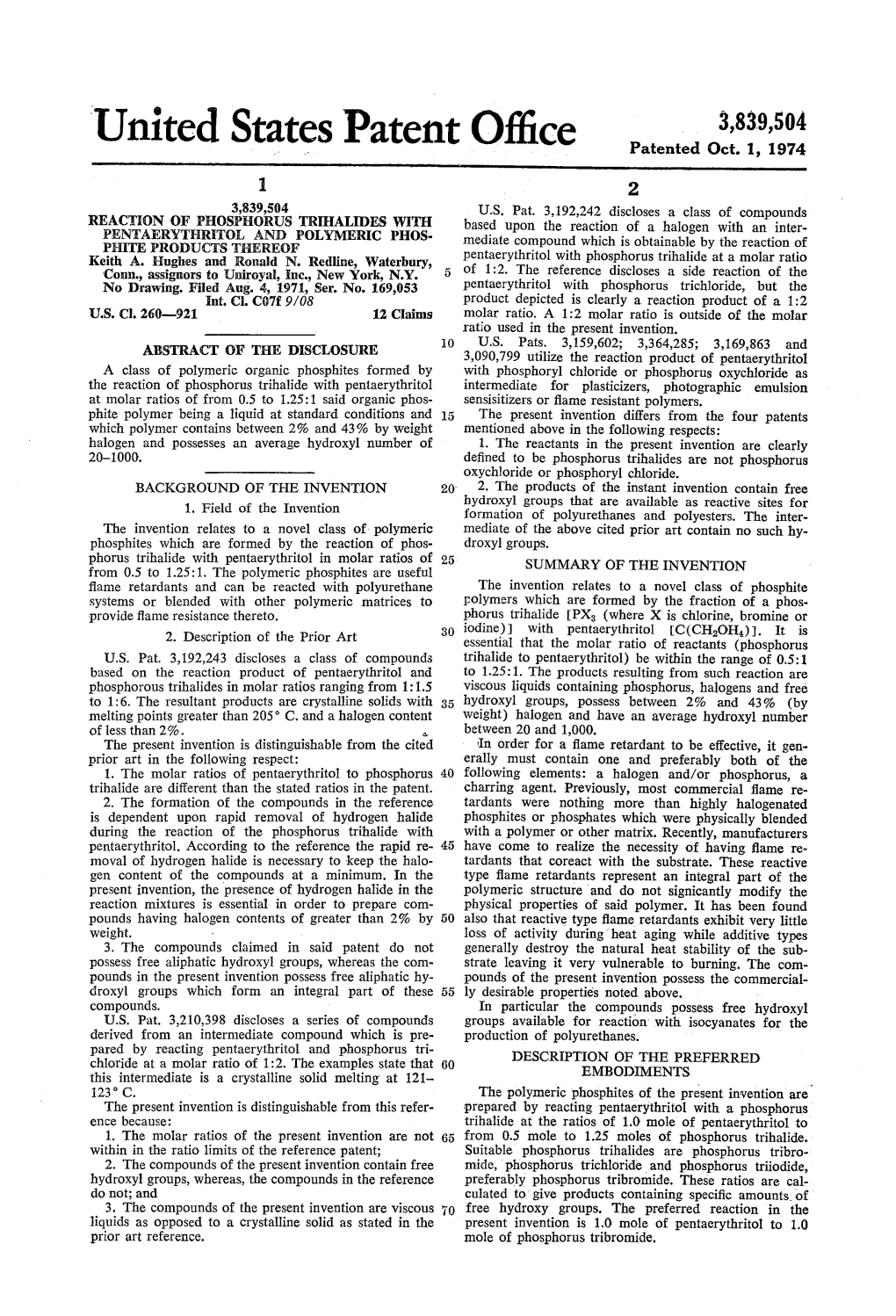 United States Patent Office Patented Oct