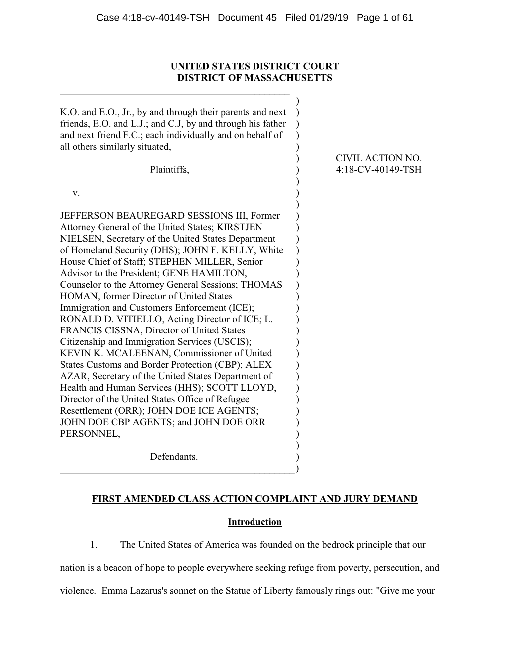 Case 4:18-Cv-40149-TSH Document 45 Filed 01/29/19 Page 1 of 61