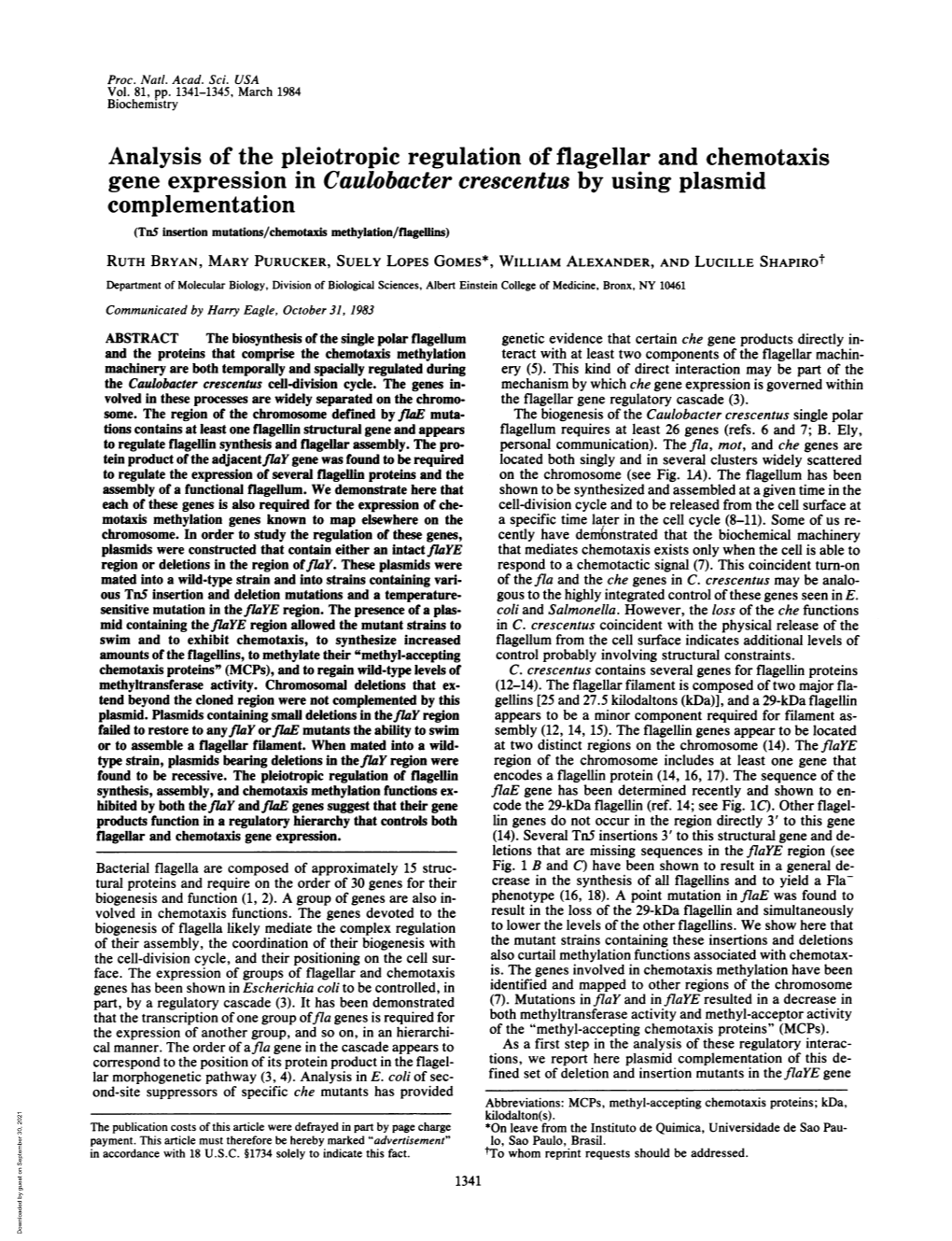 Analysis of the Pleiotropic Regulation of Flagellar and Chemotaxis Gene