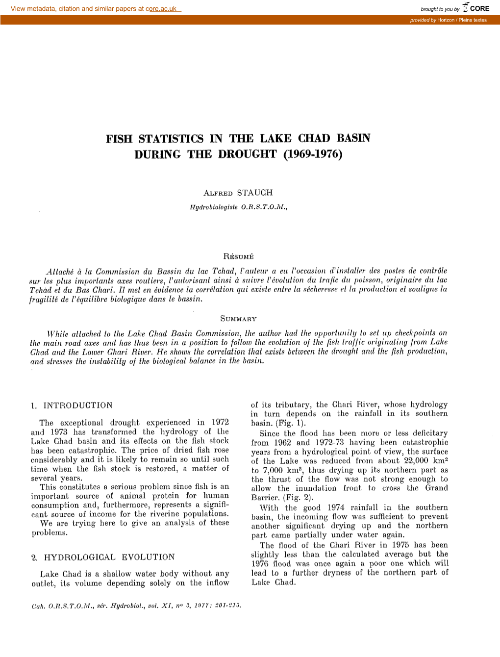 Fish Statistics in the Lake Tchad Basin During the Drought