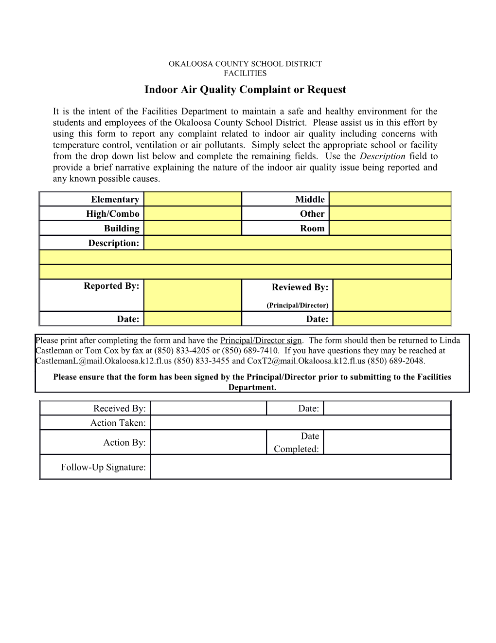 Indoor Air Quality Complaint Or Request