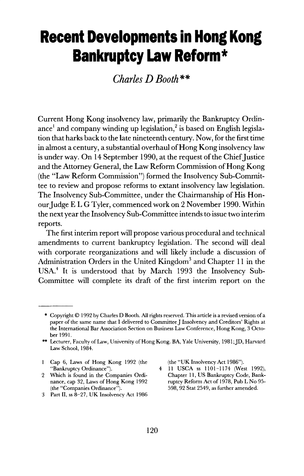 Recentdevelopmentsinhongkong Bankruptcy Law Reform*