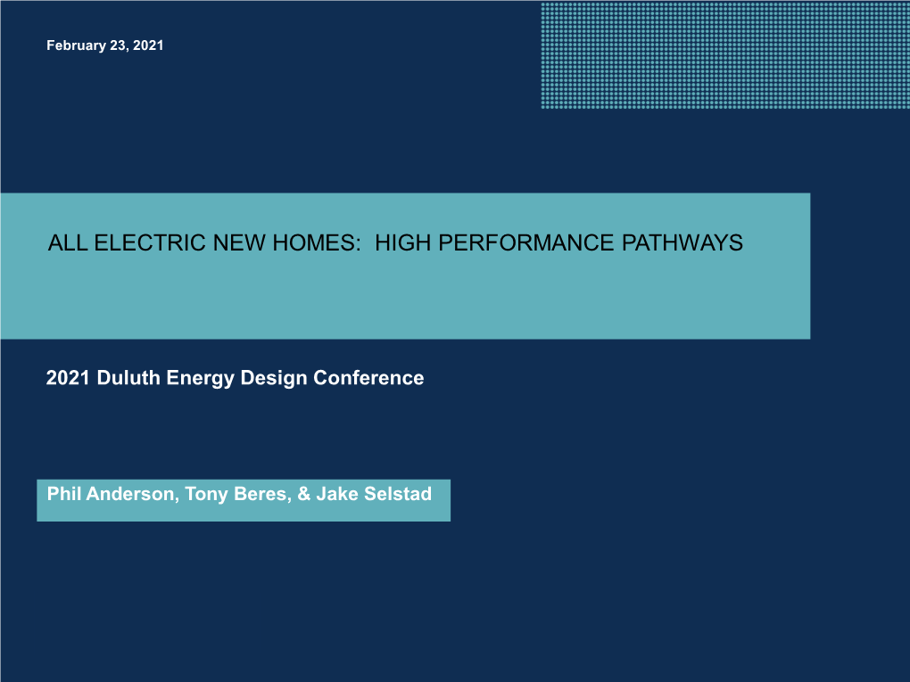 Electric New Homes: High Performance Pathways