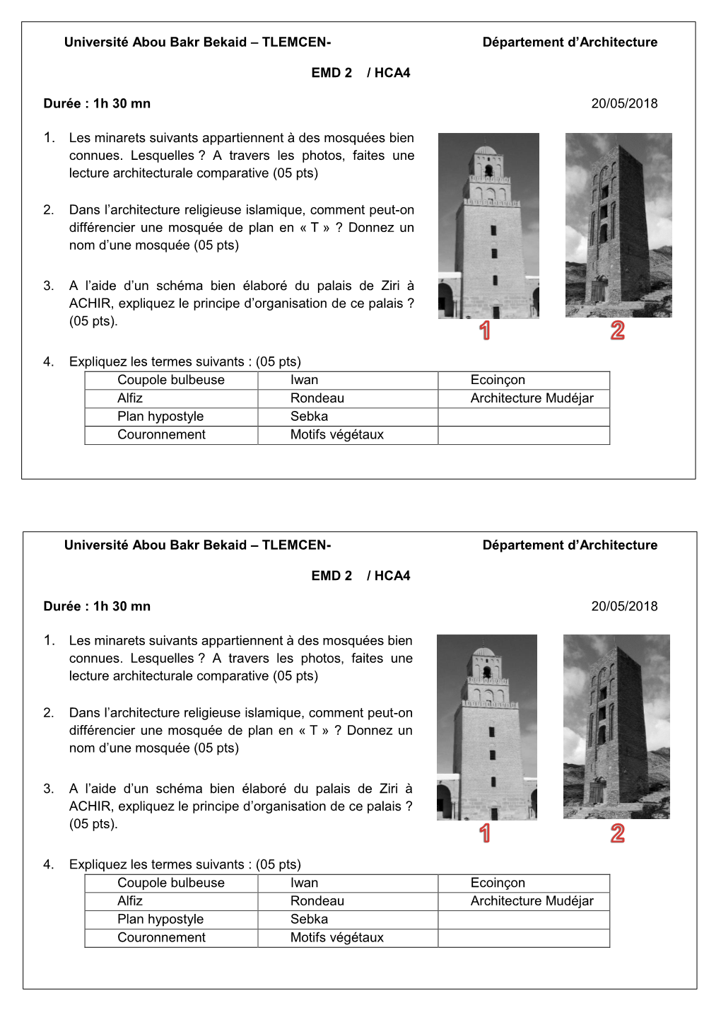 Université Abou Bakr Bekaid – TLEMCEN- Département D’Architecture