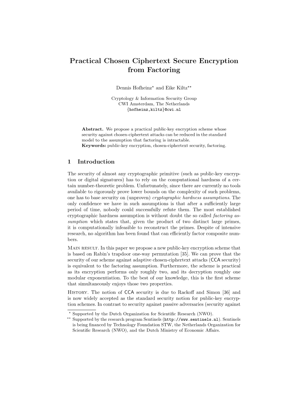 Practical Chosen Ciphertext Secure Encryption from Factoring