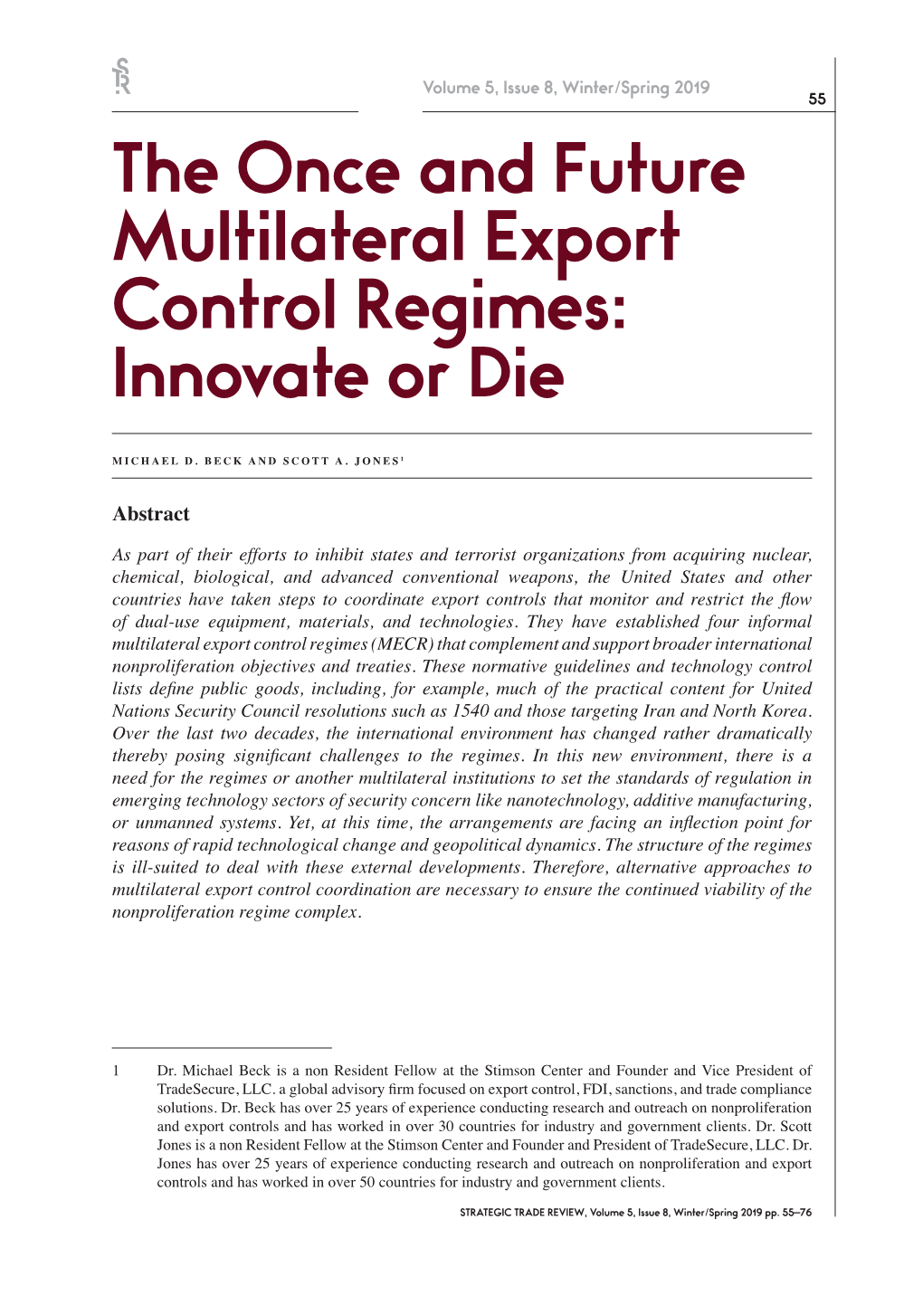 The Once and Future Multilateral Export Control Regimes: Innovate Or Die