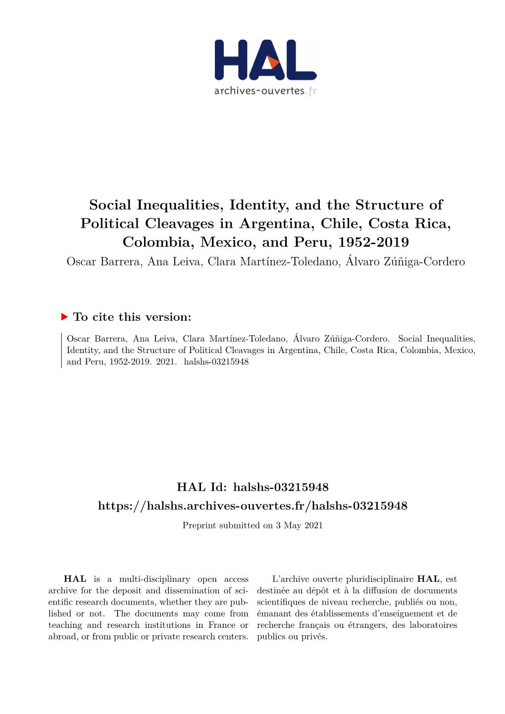 Social Inequalities, Identity, and the Structure of Political Cleavages In