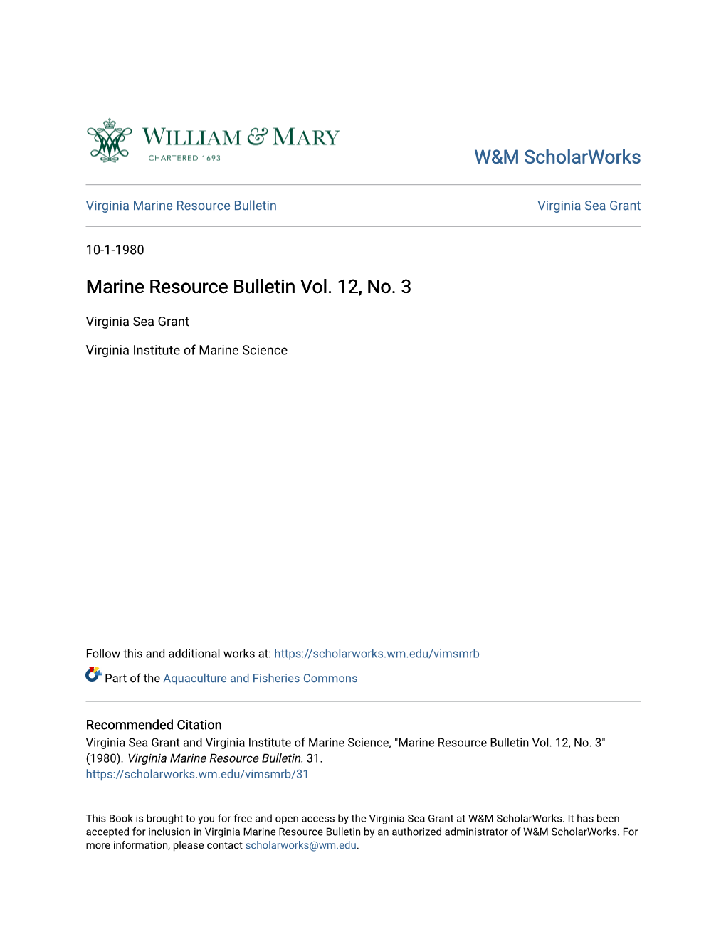 Marine Resource Bulletin Vol. 12, No. 3