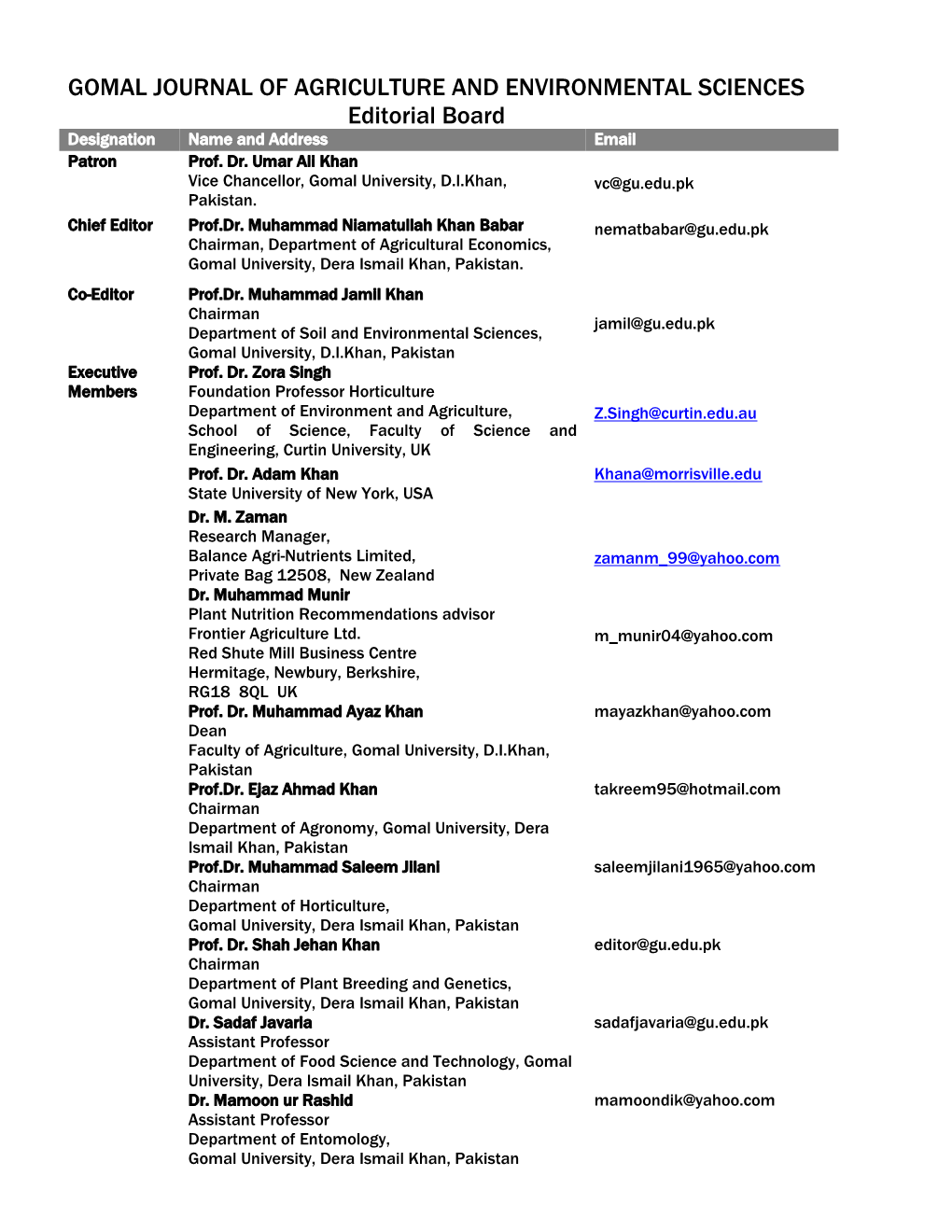 Gomal Journal Of Agriculture And Environmental Sciences