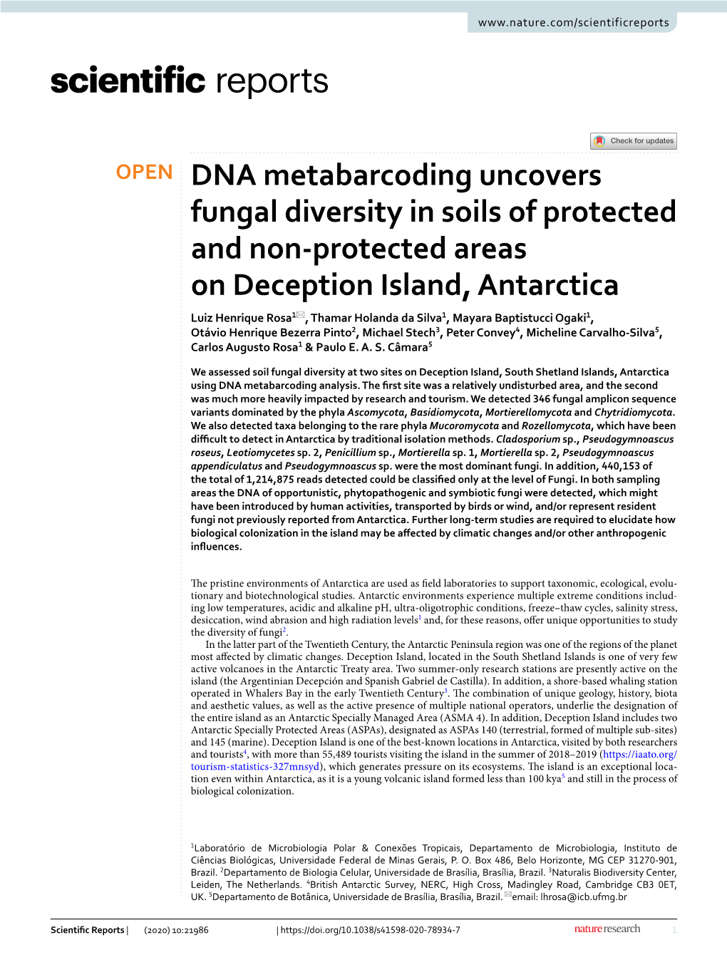 DNA Metabarcoding Uncovers Fungal Diversity in Soils of Protected And