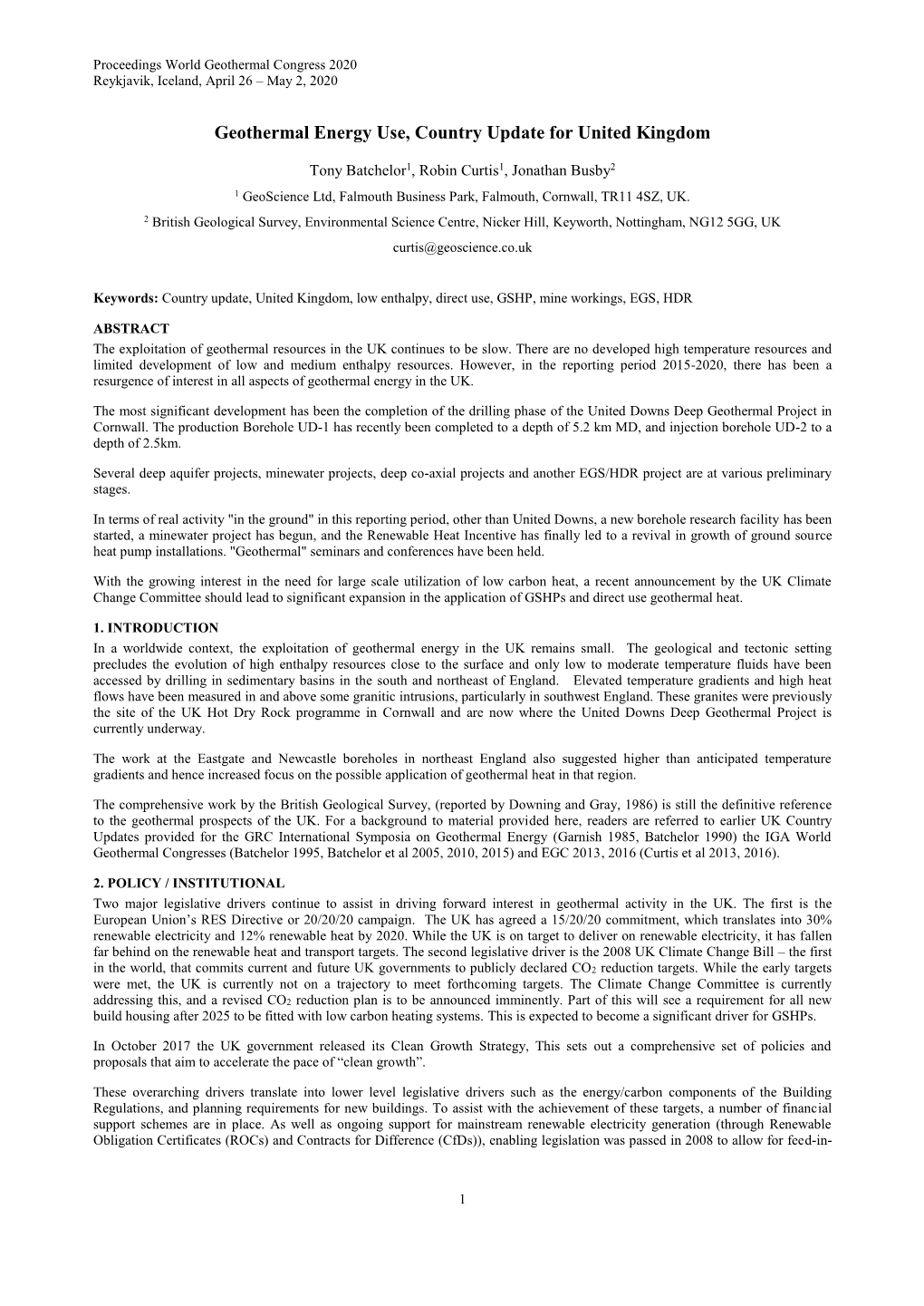 Geothermal Energy Use, Country Update for United Kingdom