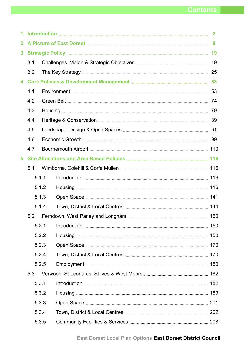 East Dorset Local Plan Options East Dorset District Council Contents