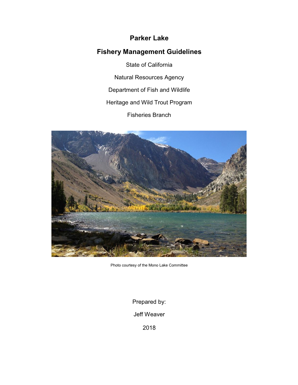 Parker Lake Fishery Management Guidelines
