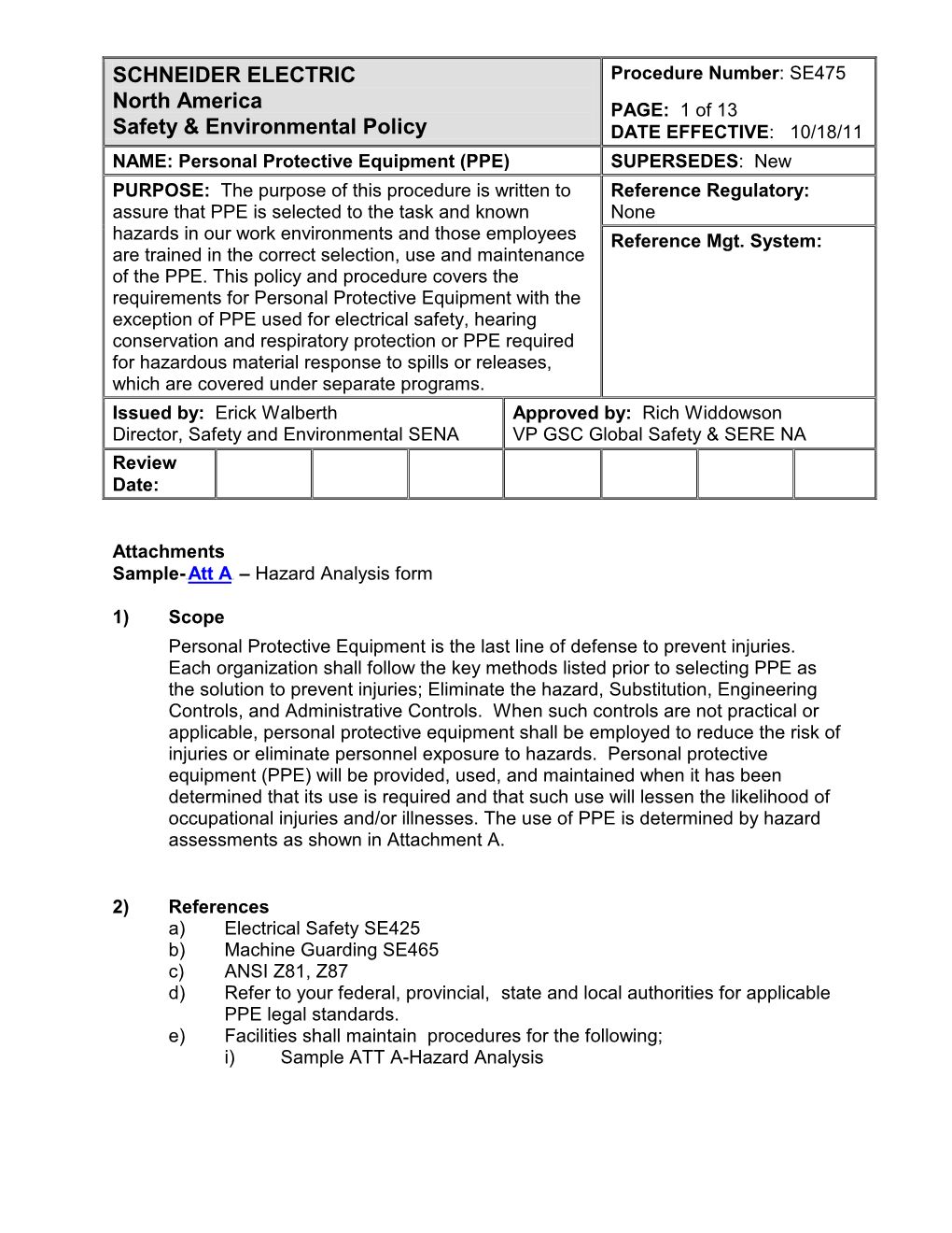 SCHNEIDER ELECTRIC North America Safety & Environmental Policy