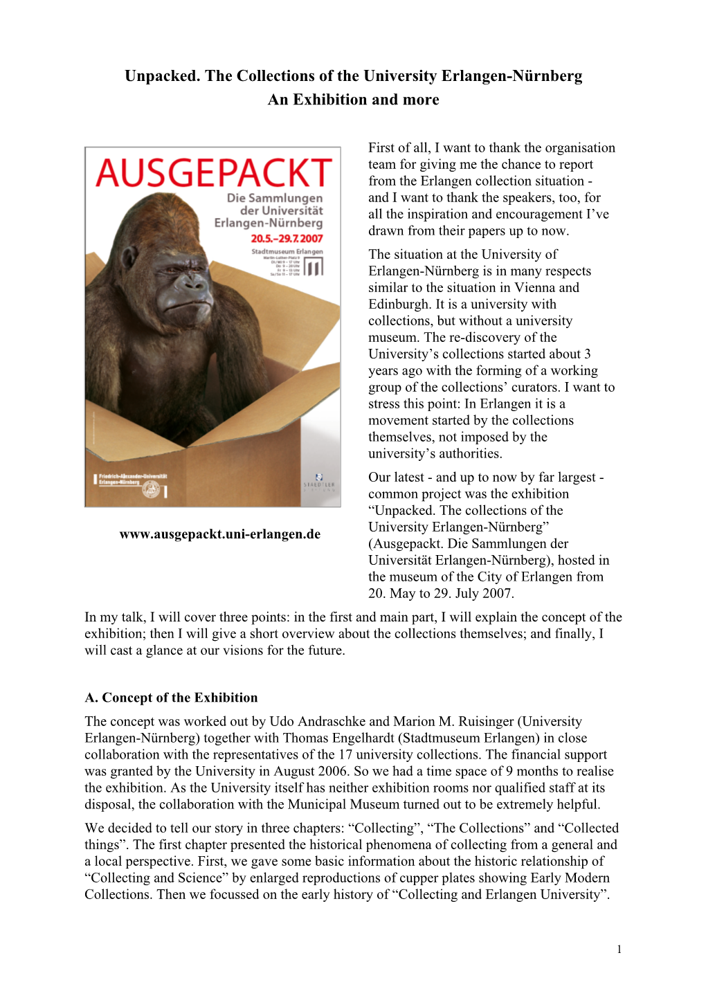 Unpacked. the Collections of the University Erlangen-Nürnberg an Exhibition and More