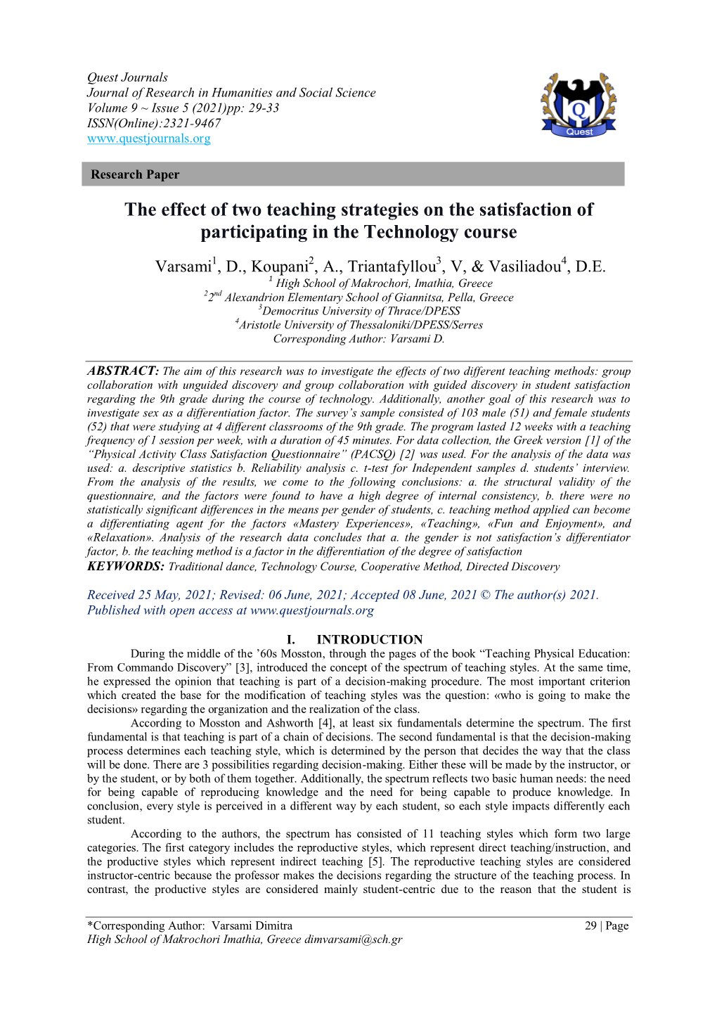 The Effect of Two Teaching Strategies on the Satisfaction of Participating in the Technology Course