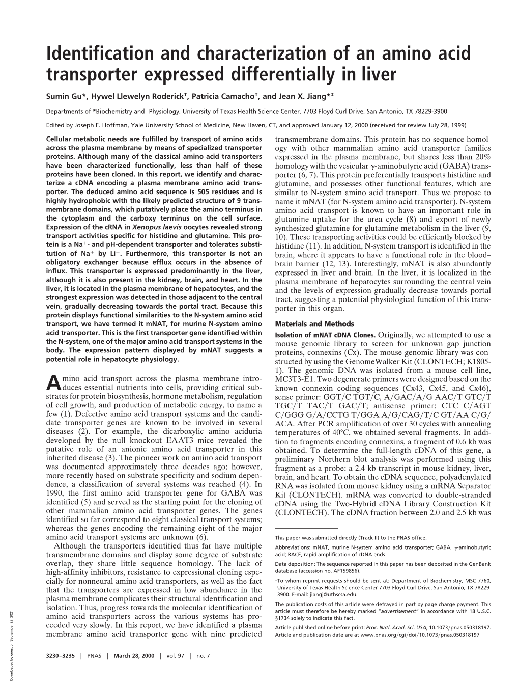 Identification and Characterization of an Amino Acid Transporter Expressed Differentially in Liver