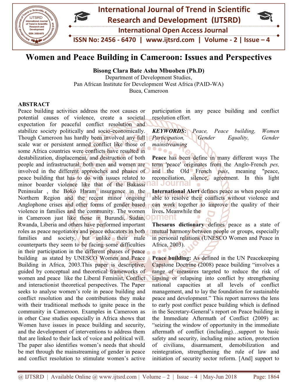 International Research Women and Peace Building in Cam International Journal of Trend in Scientific Research and Development