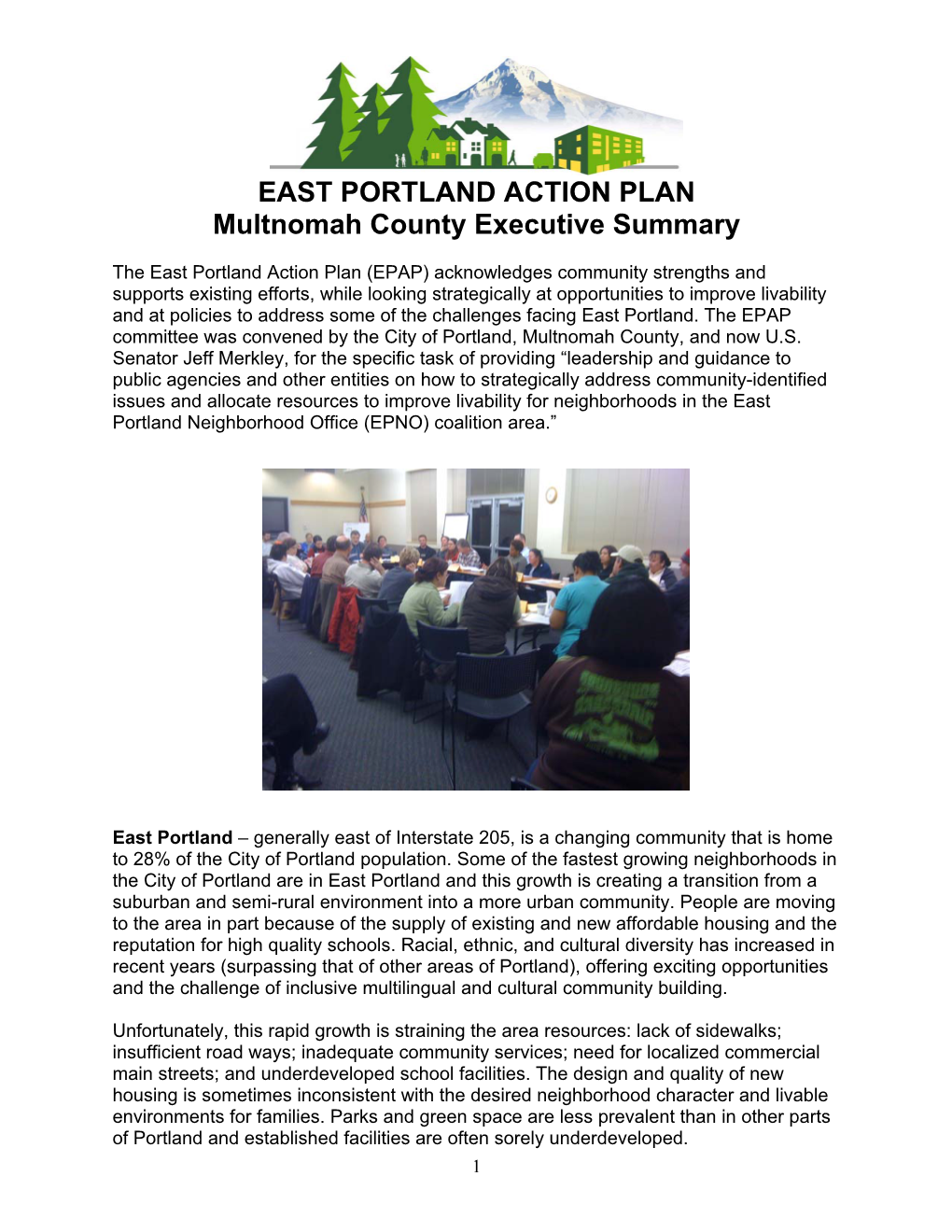 EAST PORTLAND ACTION PLAN Multnomah County Executive Summary